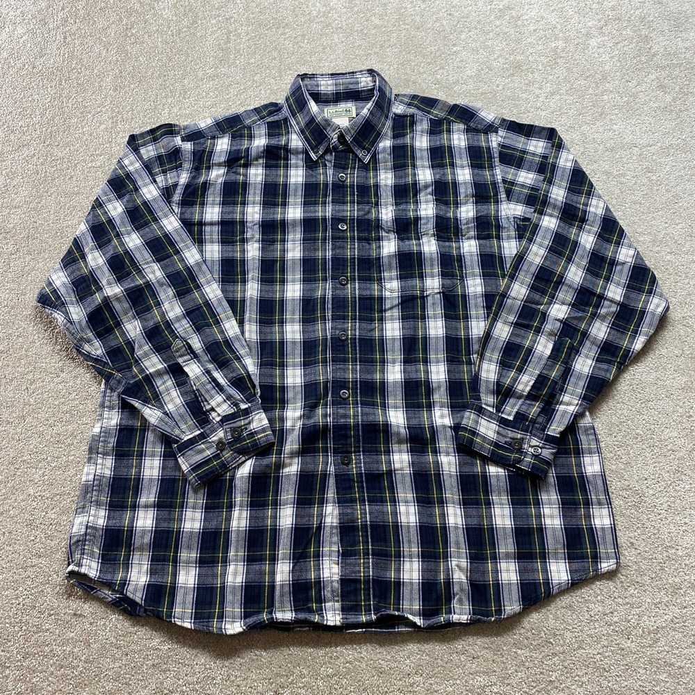 LL Bean‎ Shirt Mens Large Blue Plaid Button Down Long Sleeve Casual Outdoors